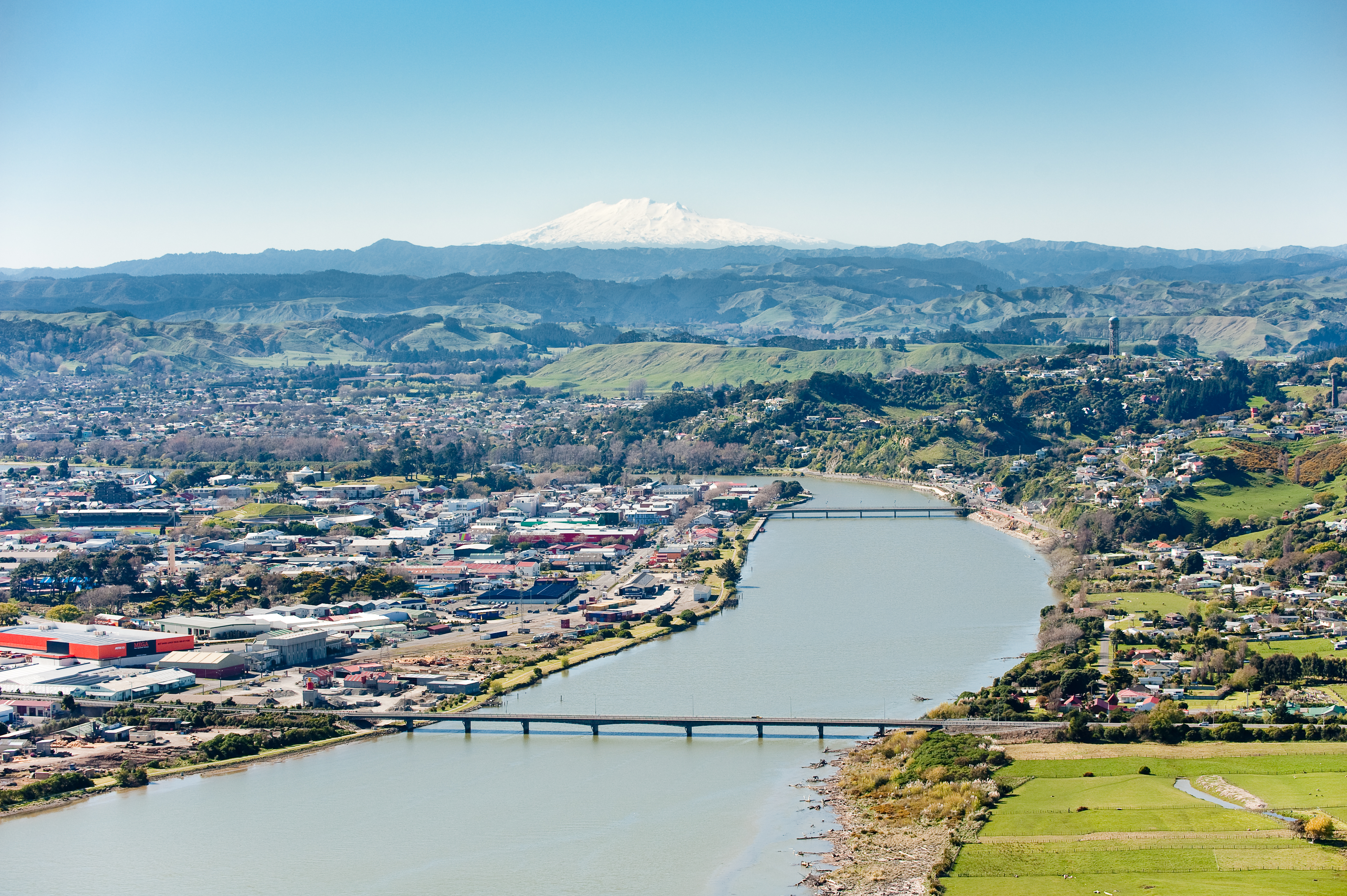 Whanganui River with Mount Ruapehu in the distance